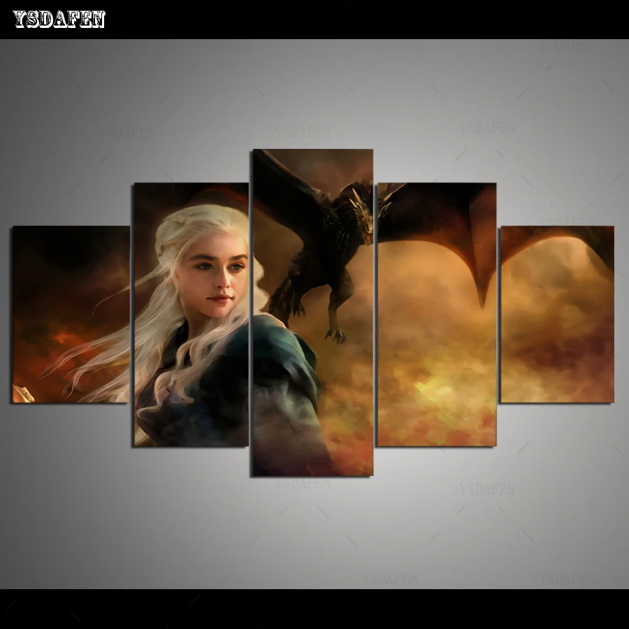 Прямая поставка HD 5 Панель Холст Искусство GOT DT dragon fire художественная Живопись