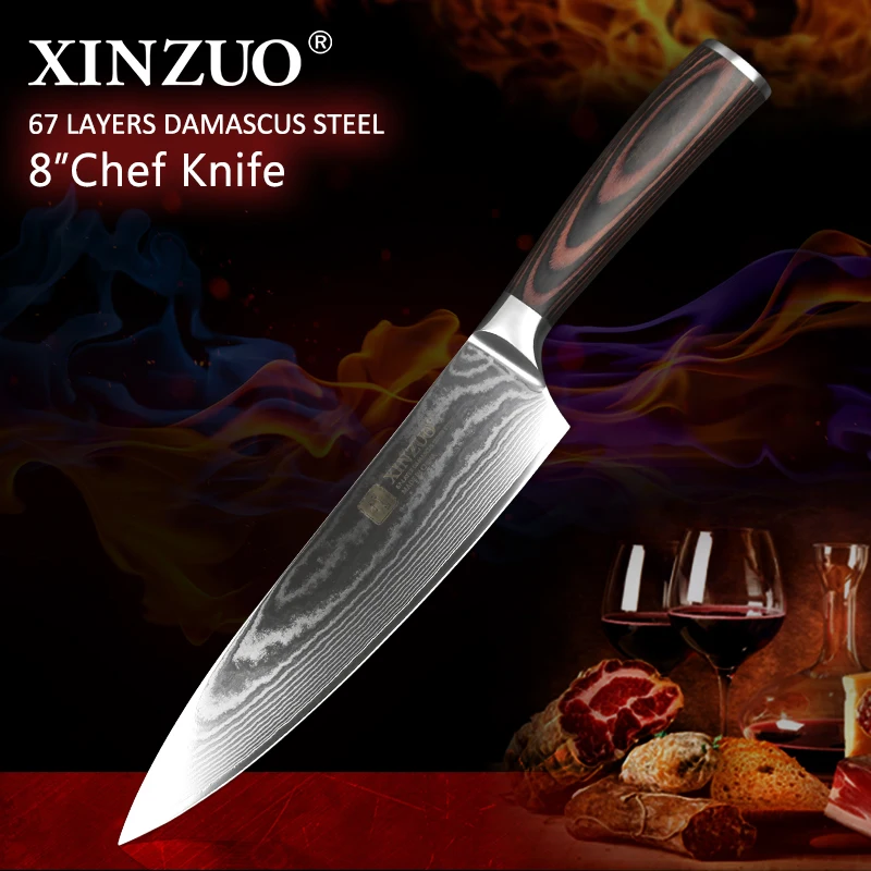 

XINZUO 8" inch Butcher Chef Knife Japanese VG10 Damascus Steel Pakka Wood Handle 2018 New Pro Kitchen Knives Cleaver Meat Knife