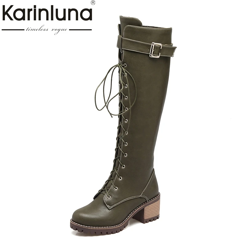 

KARINLUNA 2018 plus sizes 34-43 platform boots add plush square heels fashion knee high boots woman shoes women