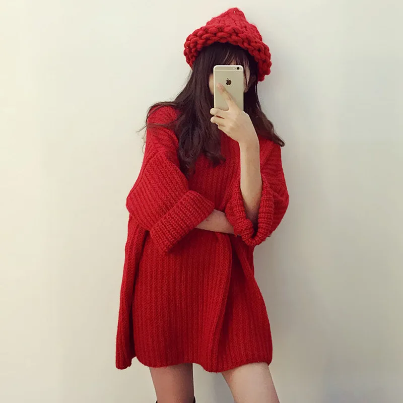 Women Sleeves In Autumn Winter Thickened Round Neck Loose Medium Length Large Size Bat Sleeves Sweater Collage Splicing Black Women Sleeves In Autumn Winter Thickened Round Neck Loose Medium Length Large Size Bat Sleeves Sweater Collage Splicing Black