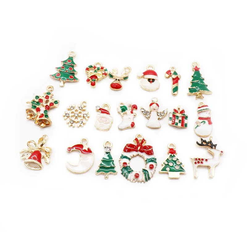 

19pcs/pack Christmas New Year Hanging Ornaments Metal Alloy Charm Set Xmas Pendant DIY Decoration Festival Holiday Decoration
