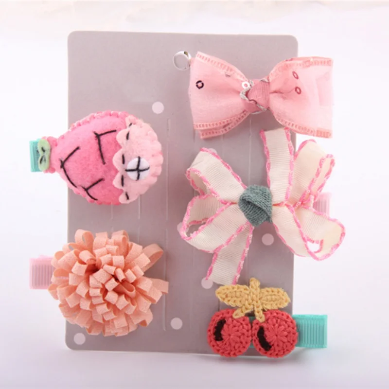

1 Set = 5PCS New Kids Children Accessories Hairpins Barrettes Baby Fabric Bow Flower Headwear Hair clips Girls Headdress