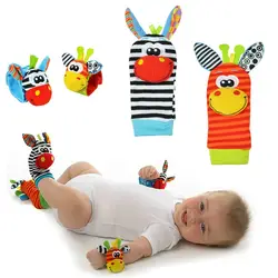 Кэндис Го! Новое поступление детские погремушки, детские игрушки красочные жираф зебра наручные Погремушка + носки 4 шт./лот