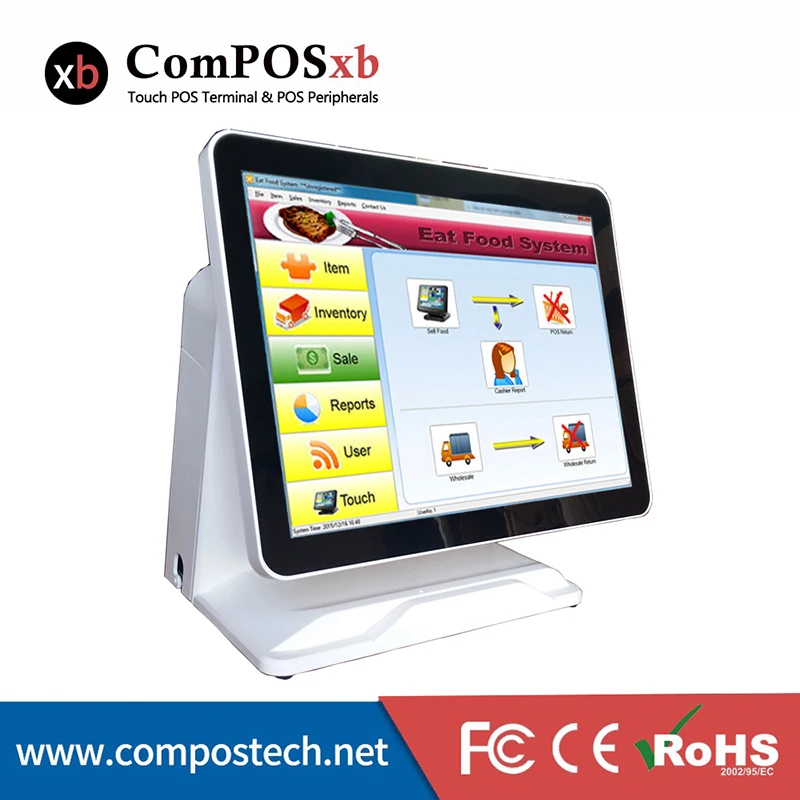 رخيصة شاشة مسطحة نظام pos 15 بوصة شاشة اللمس pos مع درج النقود طابعة الباركود الحرارية