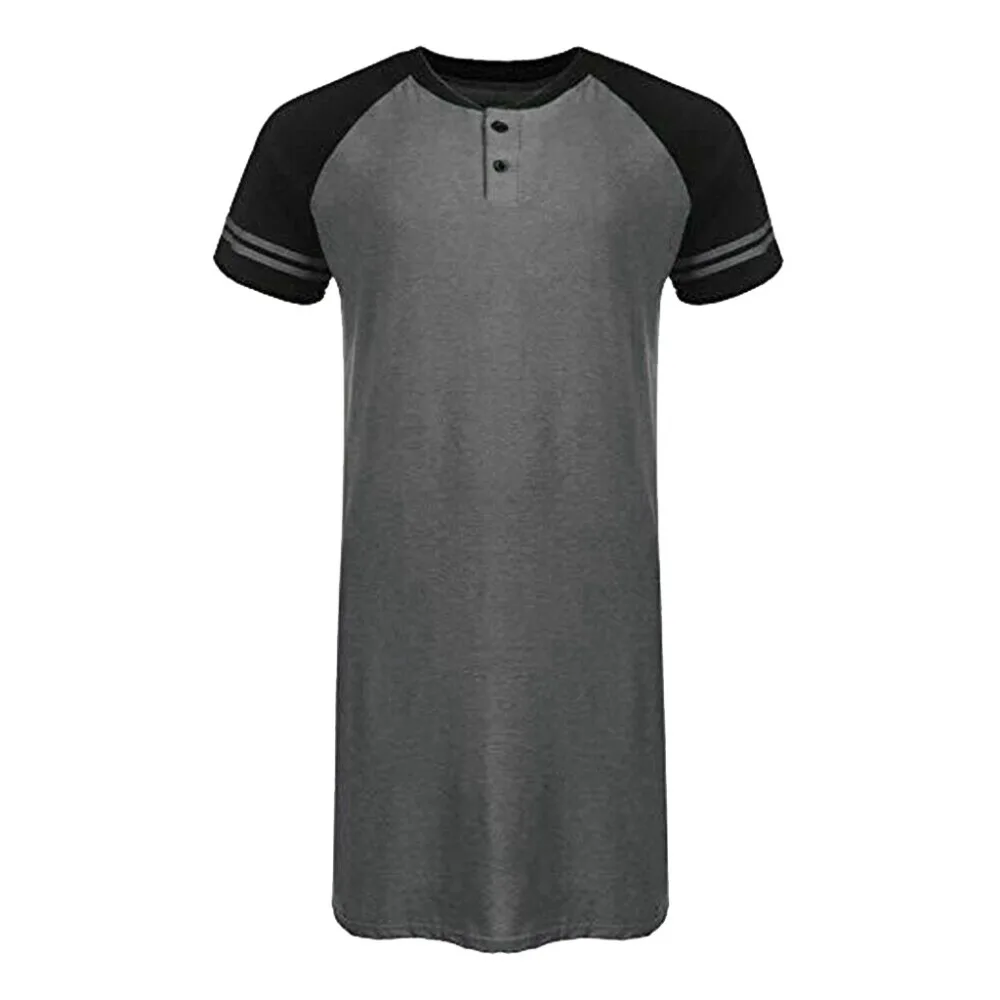 Мужская одежда для сна, длинная ночная рубашка с коротким рукавом, ночная рубашка, мягкая удобная свободная рубашка для сна, Мужская домашняя одежда