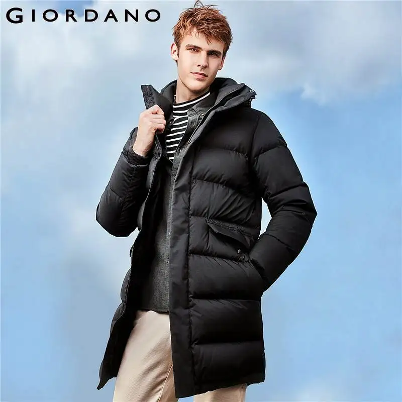 

Giordano Men Winter Goose Down Jacket Men Wearable Grey Goose Down Detachable Hood Mid-long Down Jacket Pocket Warm Down Coat