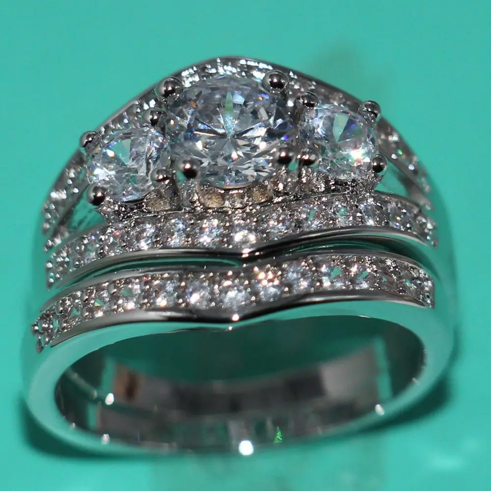 Sz 5 11 винтажное ювелирное изделие оптовая продажа три камня 10kt белое золото