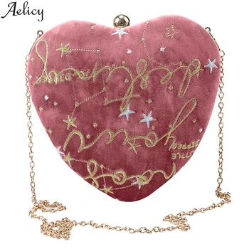 

Aelicy Ladies Heart Shaped Velour Evening Bag Women Party Banquet Wedding Clutches Minaudiere Chain Shoulder Bag Bolsas Mujer