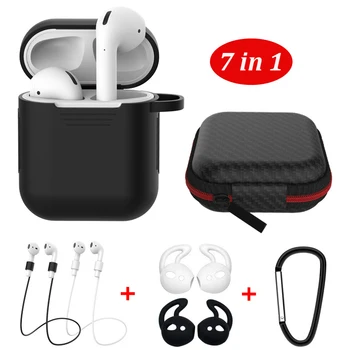 

7 In 1 Protective Silicone Cover For Apple Airpods 2 Charging Case with Keychain/Ear Hook Grips/Staps/Carrying Box