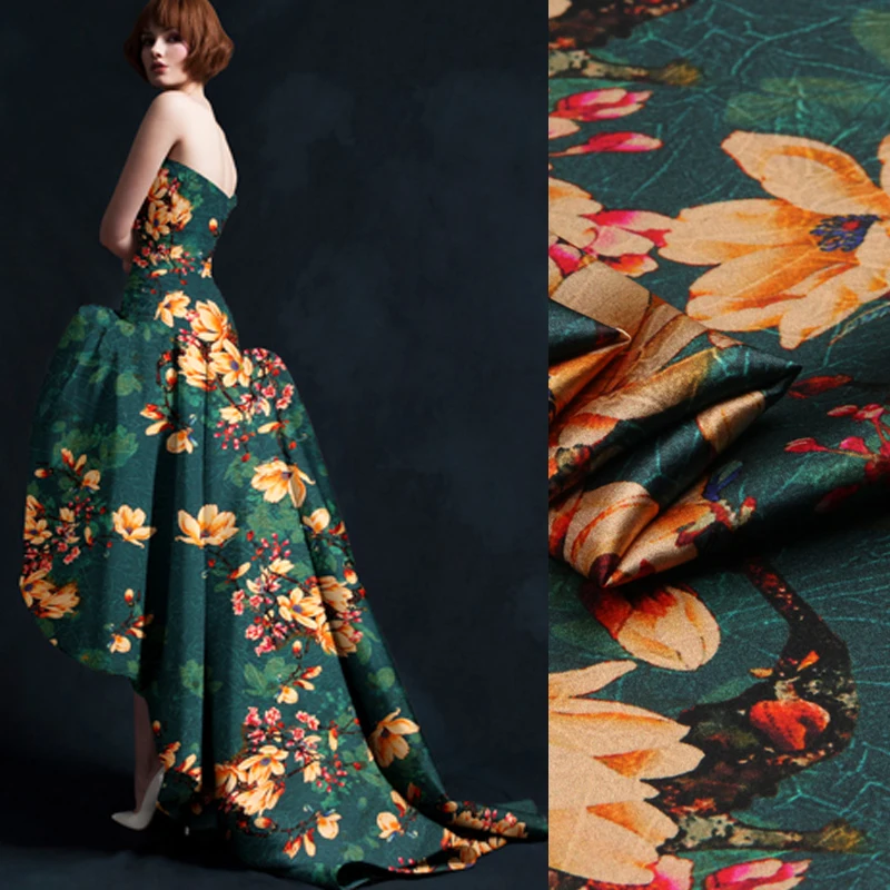 

118CM Wide 19MM 93% Silk & 7% Spandex Magnolia Dark Green Stretch Silk Satin Fabric for Summer Dress Clothes Cheongsam D968