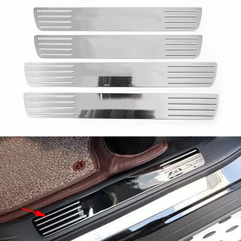 4x Chrome Stainless Steel Inner Scuff Plate Door Sill Trim For Mercedes