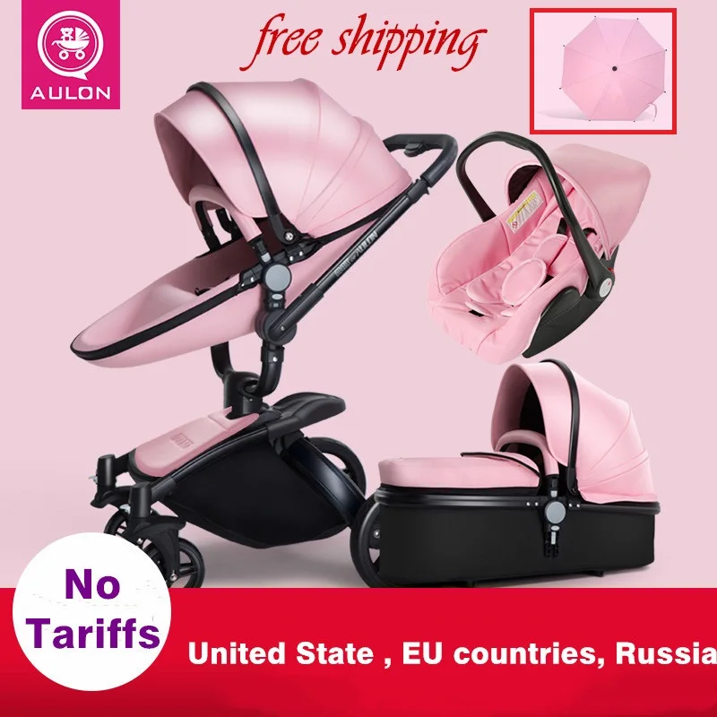 

Luxury High Baby Stroller 3 In 1 Travel System Strollers Newborn European Leather Car Seat Trolley Stroller 2 IN 1 ,No Tariffs