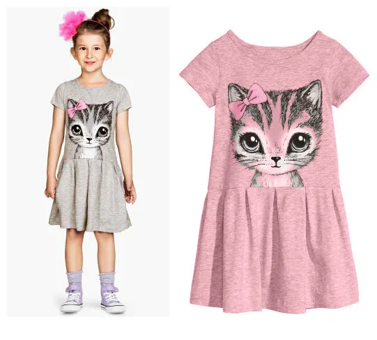 Cute Cat Baby Girls Dress Summer Princess Children Dresses Kids Grey Pink A-Line Dress for 3-8 years Girl Clothes Cute Cat Baby Girls Dress Summer Princess Children Dresses Kids Grey Pink A-Line Dress for 3-8 years Girl Clothes