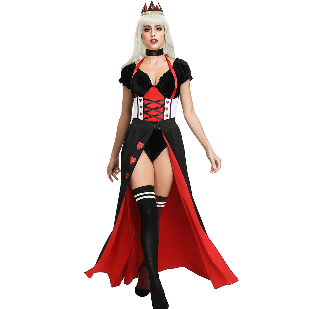 

Alice In Wonderland Queen Of Hearts Costume Elegant Dress Adults Female Halloween Role Games Playing Cosplay Women Fancy Dress