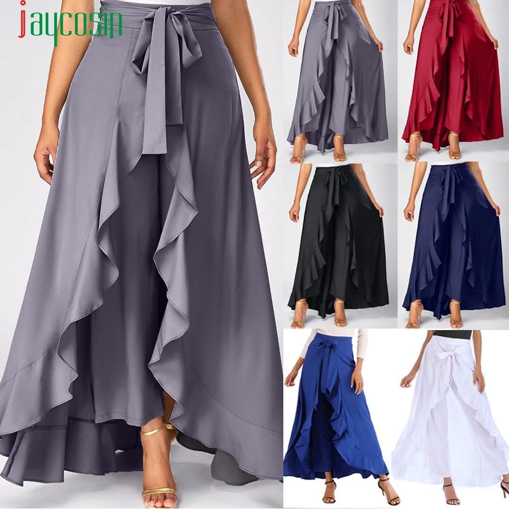 

JAYCOSIN 2019 hot sell fashion Summer Women's casual trousers irregular lotus leaf bow high waist Long Skirt 40#
