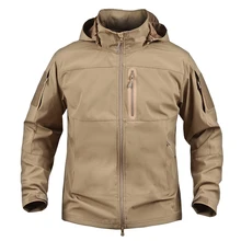 Мужская зимняя водонепроницаемая ветрозащитная куртка на молнии с капюшоном, ветровка для активного отдыха, охоты, мягкая оболочка, тактическая куртка, верхняя одежда