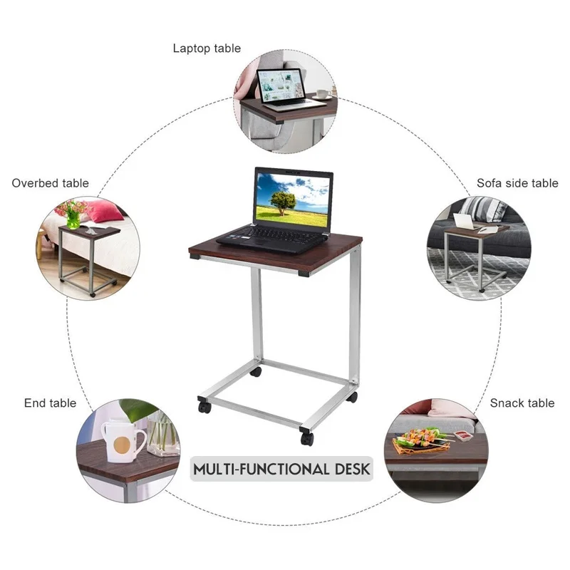  High Quality Portable Rolling Stand Sofa Side Table Sturdy Engineering MDF Iron Frame End Table Fou