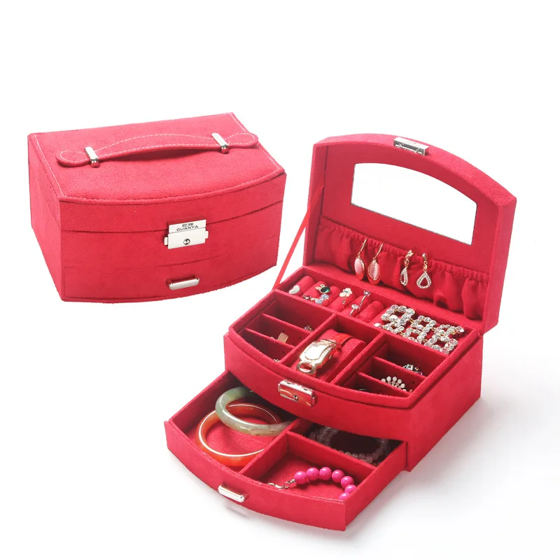 Новая мода ювелирные изделия Подарочная коробка для стенд для ювелирных украшений Большой изысканный макияж случае роскошный органайзер для хранения бижутерии коробка - Цвет: Красный
