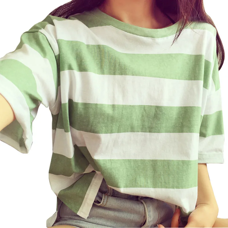 

Women's T-shirts Japan Harajuku Ladies Student Summer Tide Loose Stripe Top Female Korean Kawaii Clothe For Women Tshirt