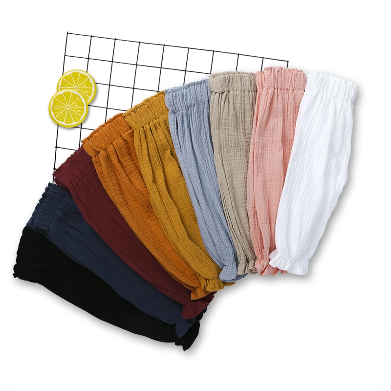 

DKZ215 New 2019 summer boys pants solid color linen pleated children knee-length pants boys girls trousers wide trousers