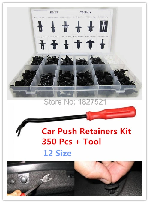 350pcs Auto Car Push Retainer Pin Rivet Trim Clip Panel Moulding Assortment+Tool 350pcs Auto Car Push Retainer Pin Rivet Trim Clip Panel Moulding Assortment+Tool