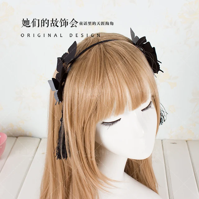 

Princess sweet lolita Hairband Manual simulation butterfly hairpin DIY black headband tassel hair headdress hairband GSH069