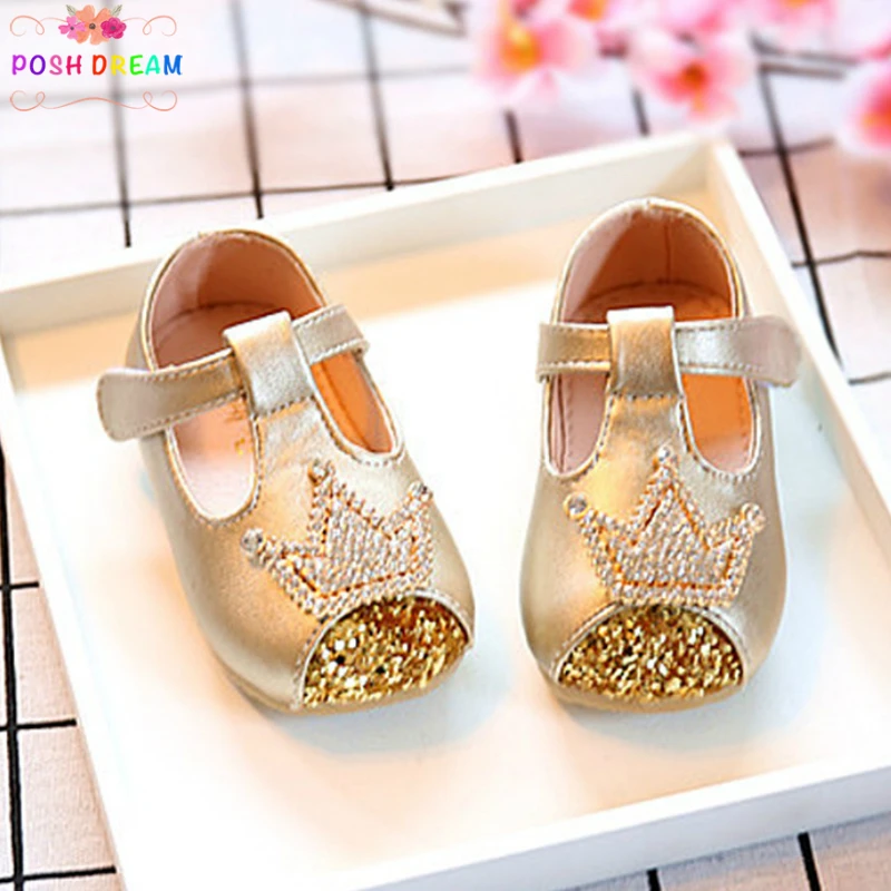 

POSH DREAM Gold Crown Spring and Autumn Princess Brand Baby Girls Shoes Newborn Baby Shoe Diamond Toddler First Walker Shoes