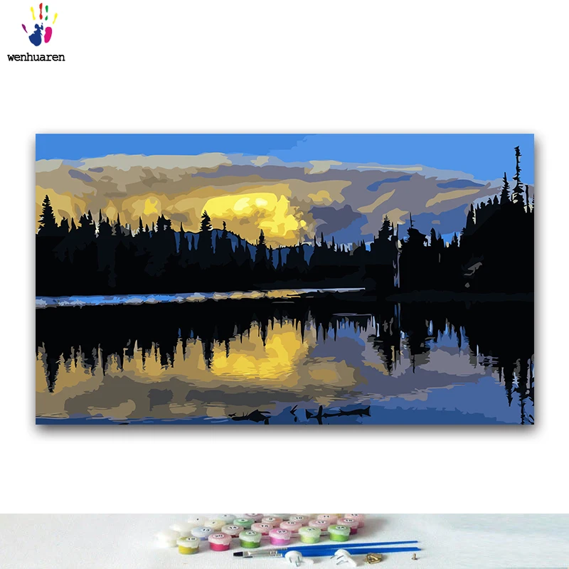 

DIY Coloring paint by numbers Reflection of the forest paintings by numbers with kits 40x50 framed