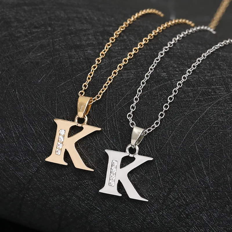 

Cursive 26 English Initial Alphabet K name Necklace tiny English word Initial Letter monogram charm Metal Engagement necklace