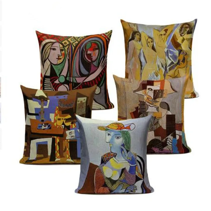 

Pablo Picasso Famous Paintings Cushion Covers The Starry Night Surrealism Abstract Art Cushion Cover Beige Linen Pillow Case