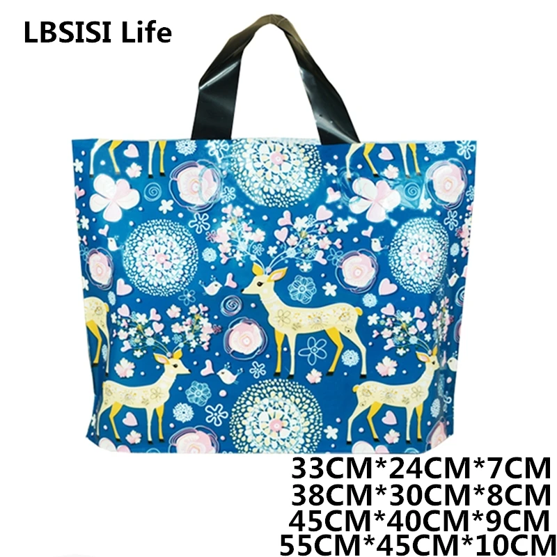 

LBSISI Life 50pcs Colorful Deer Handbag Gift Bag Present Packaging Cloth Plastic Gift Bags With Handles Wedding Party