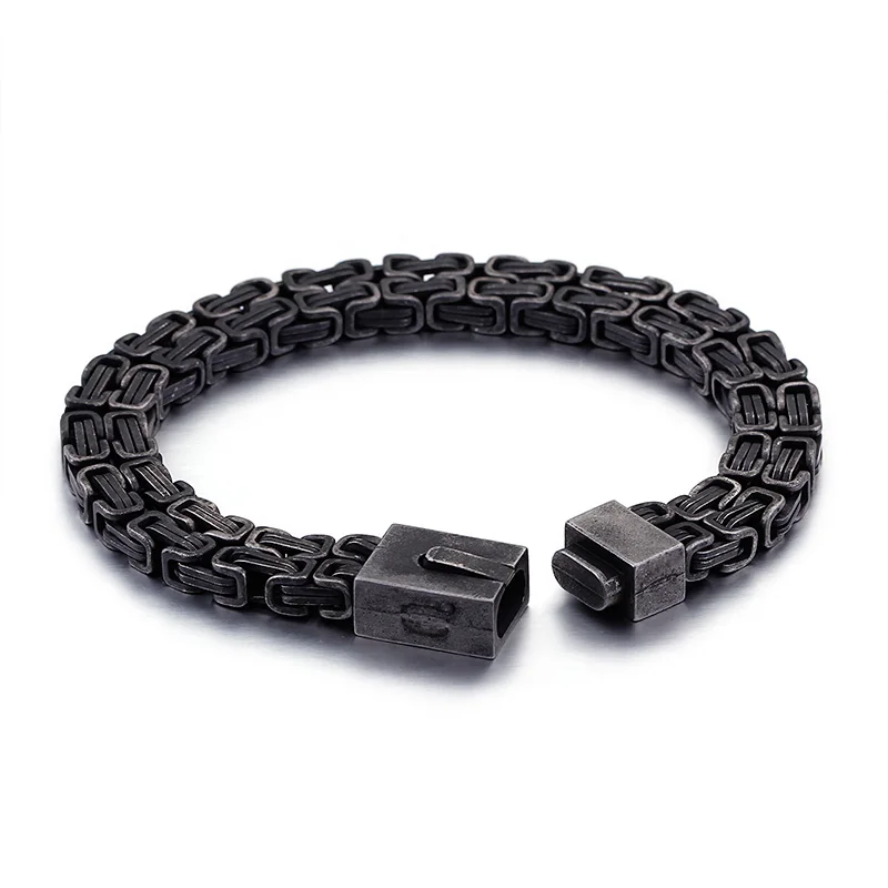 Модный Мужской панк черный Византийский браслет-цепочка стальной двойной черный геометрический Византийский браслет ювелирные изделия