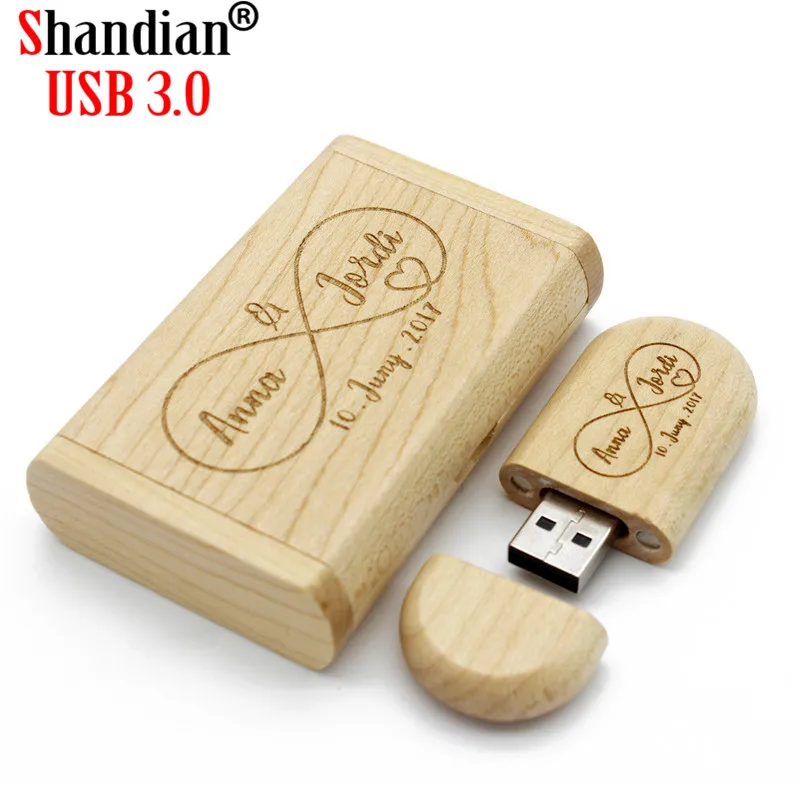 SHANDIAN High speed usb 3,0 Логотип Деревянный+ коробка персональный логотип 3d-ручка drive 8 GB 16 ГБ, 32 ГБ, 64 ГБ флэш-накопитель usb флешки и диск