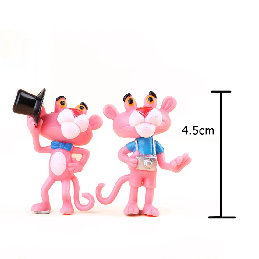 TOFOCO 6pcs/set Mini Pink Panther Action Figure Toys Cute Cartoon 4.5Cm PVC Animals Model Collection Toys For Children Gift