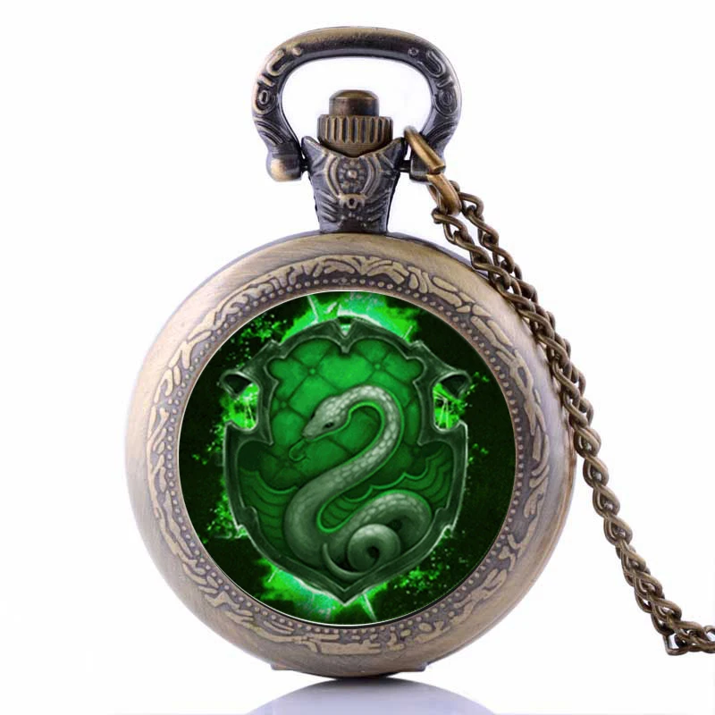 

Medium Size Harry Potter SLYTHERIN Snake Mens Womens Quartz Pocket Watch Analog Pendant Necklace Chain relogio de bolso