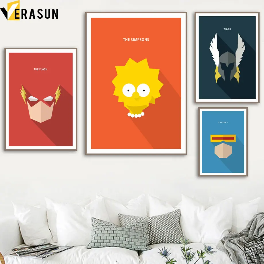 

Cartoon Simpsons The Flash Thor Superhero Wall Art Canvas Painting Nordic Posters And Prints Wall Pictures Baby Kids Room Decor