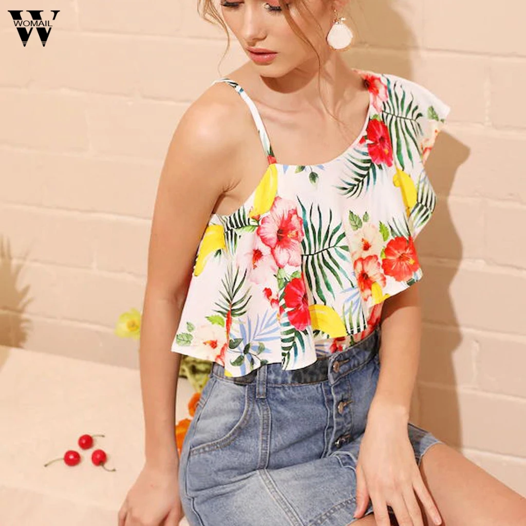 

Fashion Women Boho Printed One Shoulder Blouse Causal Top Shirt Blouse Hot