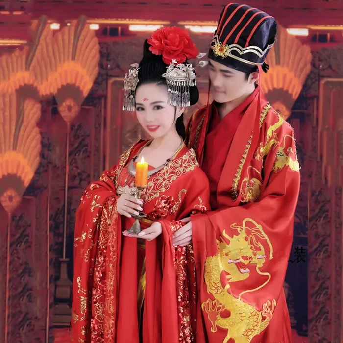 Man Groom Red dragon gown Robe photography theme Hanfu Ancient China Han Tang Dynasty costume women antique bride Wedding Dress white round dragon jade seal ornament ancient china royal calligraphy and painting signet for overseas asia calligrapher painter