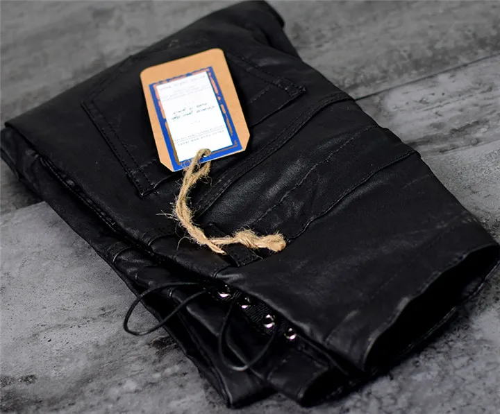 Europe and the United States women's ultra-high waist 5 grain buckle bilateral waist belt decorative coating imitation leather stretch denim feet pants PU (23)