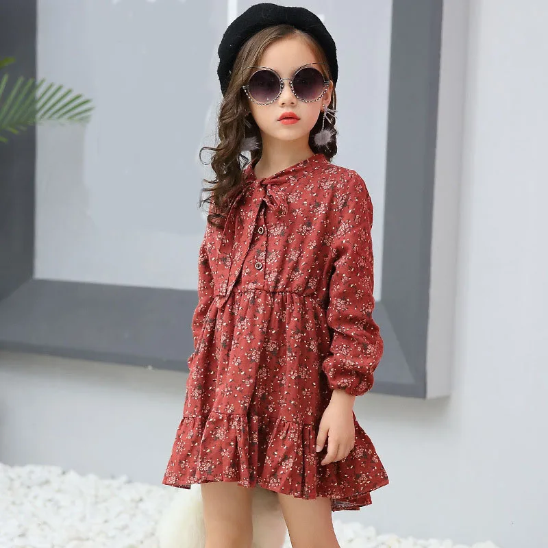 little girls winter dresses 2017 brand long sleeve print princess dress