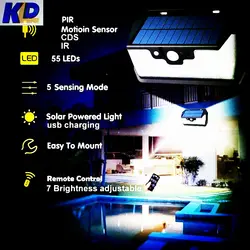 55 светодиодный 900lm Солнечный свет дистанционный пульт радар smart 3 бокового освещения 4 шт светодиодный Панели солнечные Mot IP лагерь 3 Уличный