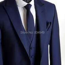 Свадебные костюмы для мужчин темно-синие на заказ, на заказ Синие Свадебные смокинги для мужчин, 2 кнопки пиковые лацканы мужской свадебный костюм