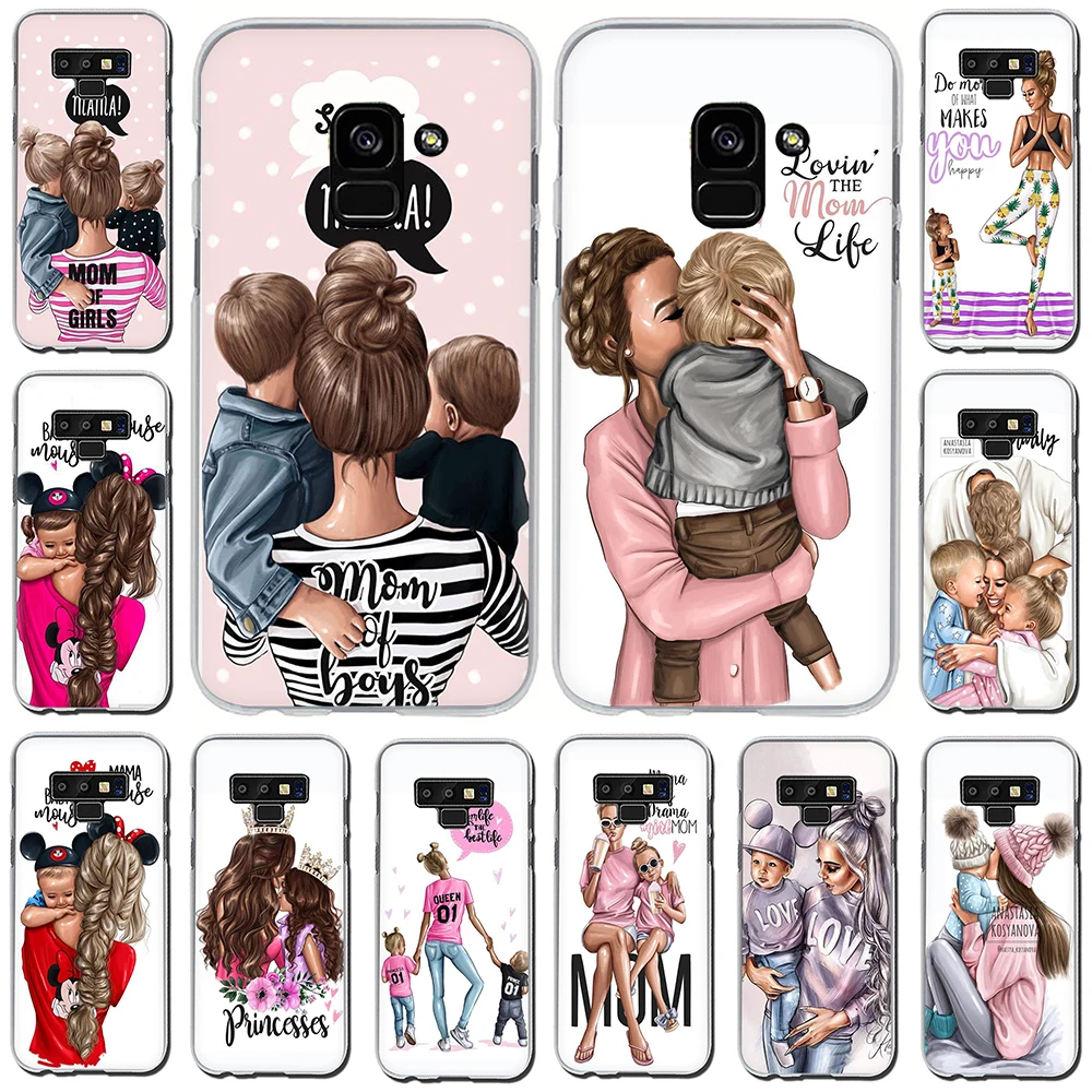 

Black Brown Hair Baby Mom Hard phone Case for Samsung A6 A7 A8 Plus A9 10s 20s 30s 40s 50s 60 70 Note 8 9 10
