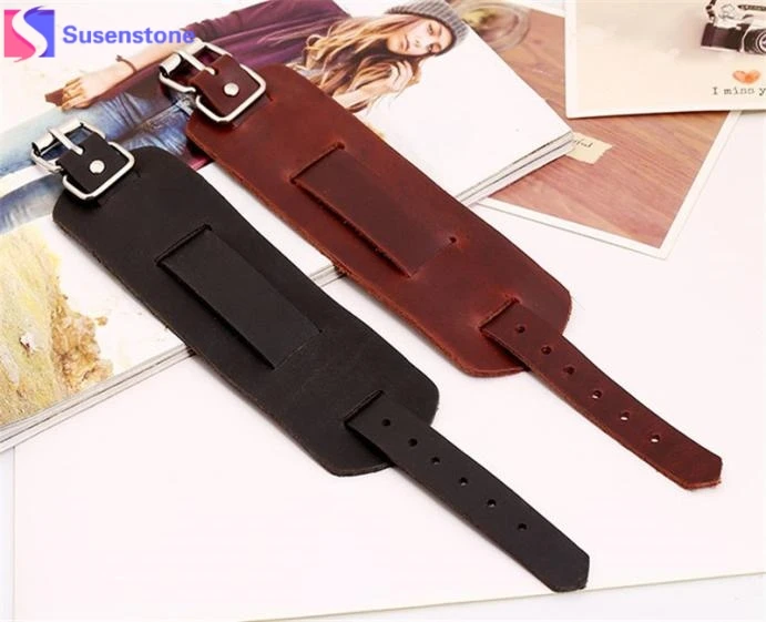 

Punk Cool Men Womens Wide Genuine Leather Belt Bracelet Cuff Wristband Bangle Leather bracelet, black, brown #5-6