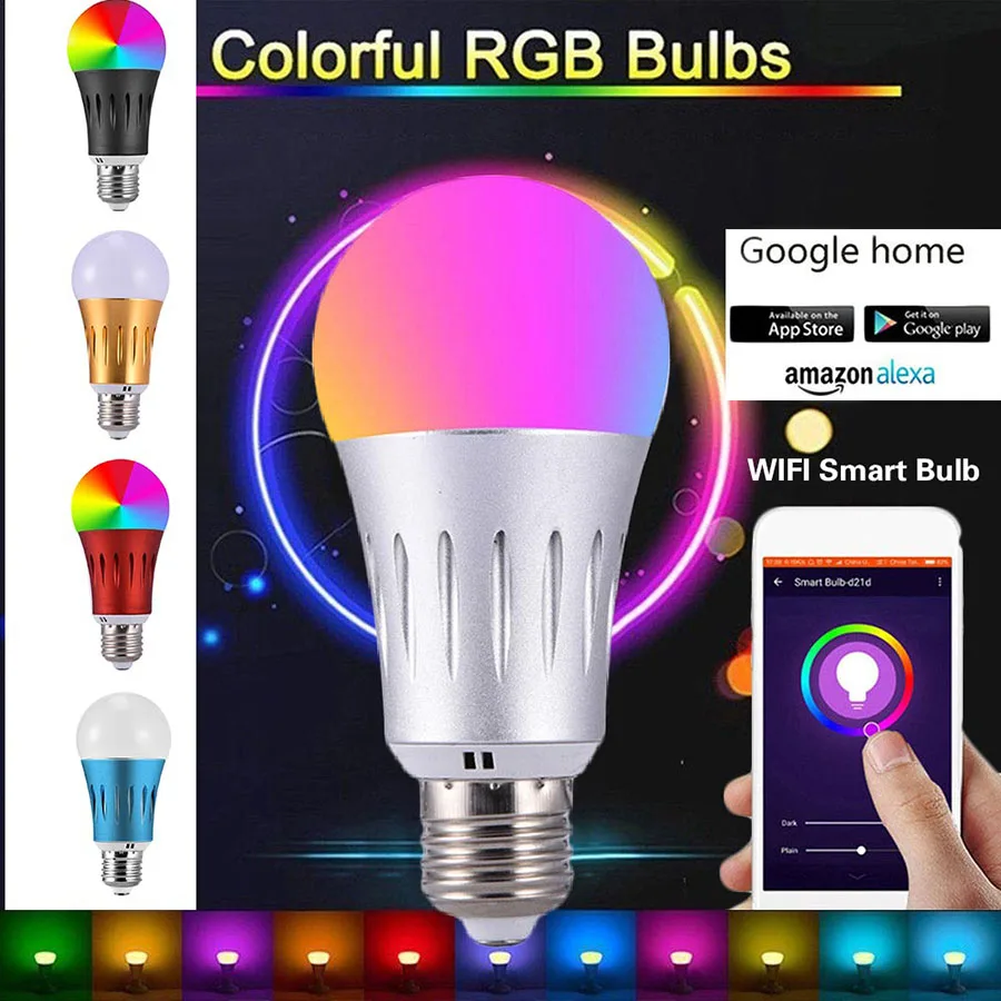 Smart Wifi Led Dimmer Bulb Light 7W B22 E14 E26 E27 RGBW Wireless Wifi Phone Remote Control Ball Bulb Lamp Support Google Home (2)