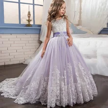 Платья-пачки с цветочным узором и бантом для девочек, бальное платье на шнуровке с аппликацией из кристаллов, одежда принцессы для девочек, vestidos, возраст 3, 8, 11, 12 лет