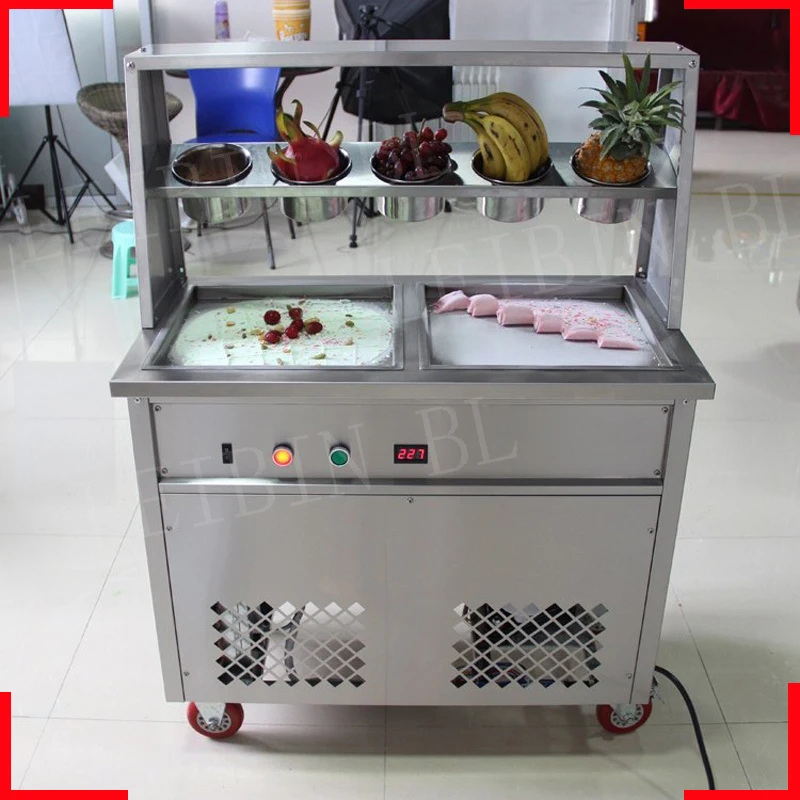 

A compressor two side pot fried ice cream machine