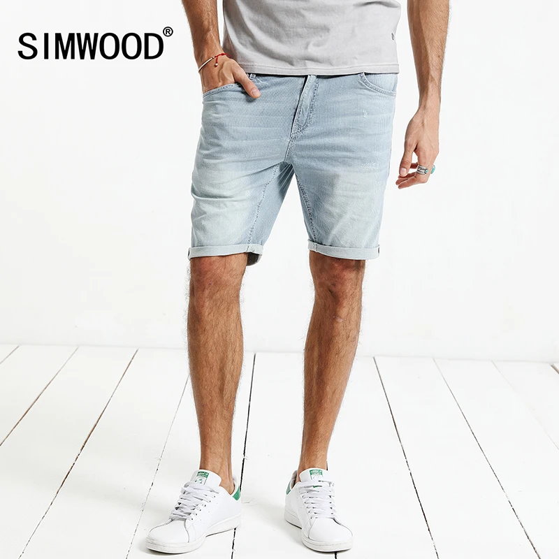 SIMWOOD 2018 новые летние повседневные шорты Для мужчин Хлопковые полосатые джинсовые