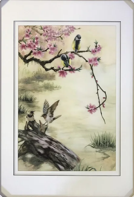 

High Quality Gift Handmade 100% Mulberry Silk Thread Finished Suzhou Embroidery not include frame ,flower and birds 40*60cm