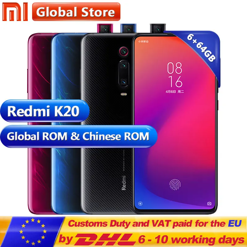 

Global Rom Xiaomi Redmi K20 6GB 64GB Smartphone Snapdragon 730 48MP Rear Camera Pop-up Front Camera 6.39" AMOLED 4000mAh